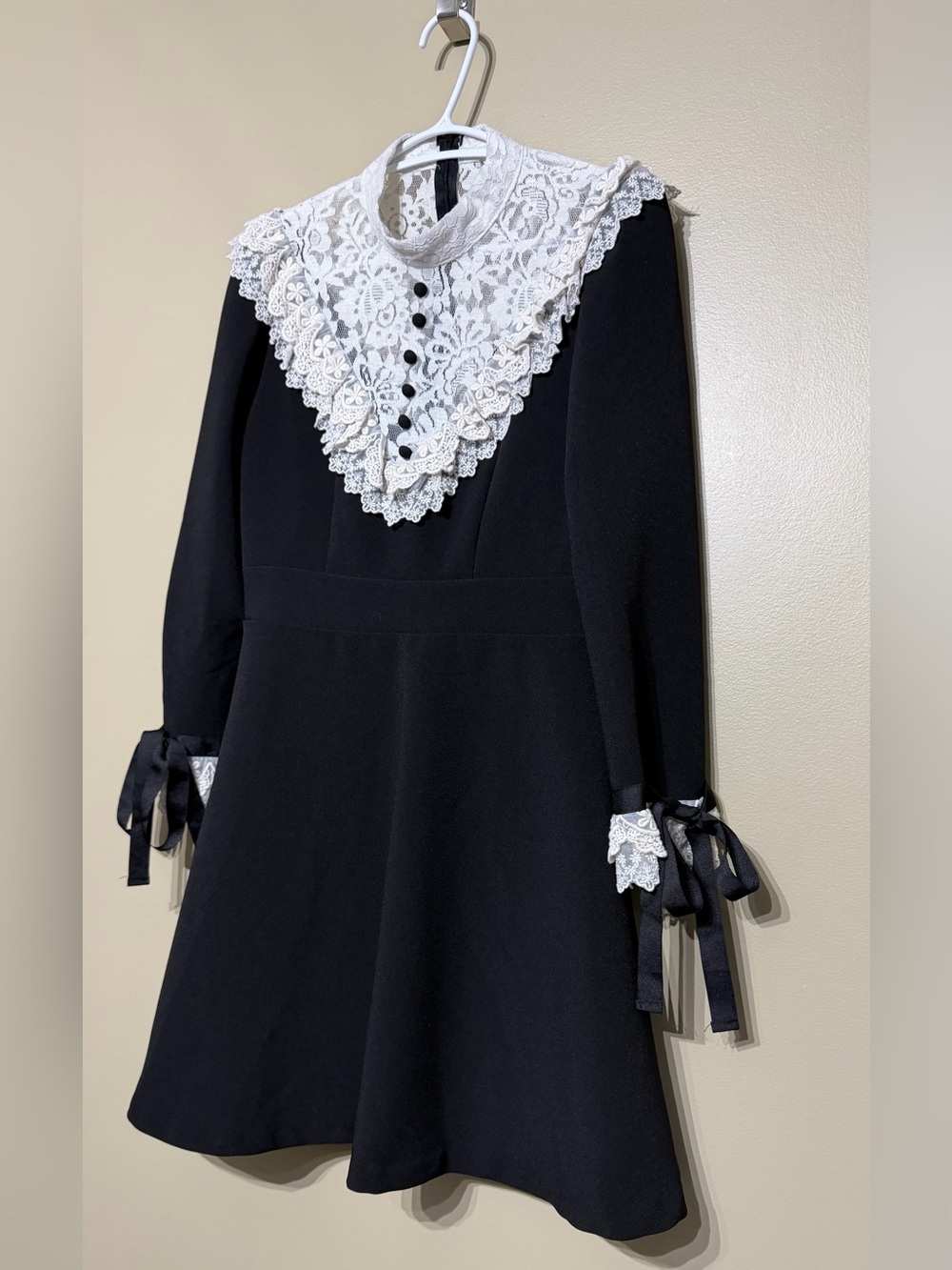 Daisy Victorian Gothic Lace & Ribbon Korean Made Mini Dress - Picture 2 of 10